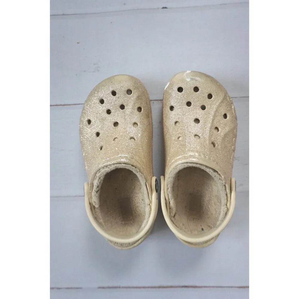 Crocs Girls Classic Gold Glitter Lined Rubber Clogs, Size 13C - Picture 10 of 10